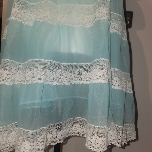 Miss Elaine 1960s Chic Blue Chiffon Lace Short Nightie w Sheer Robe 3/4 slv S/M - Picture 4 of 16